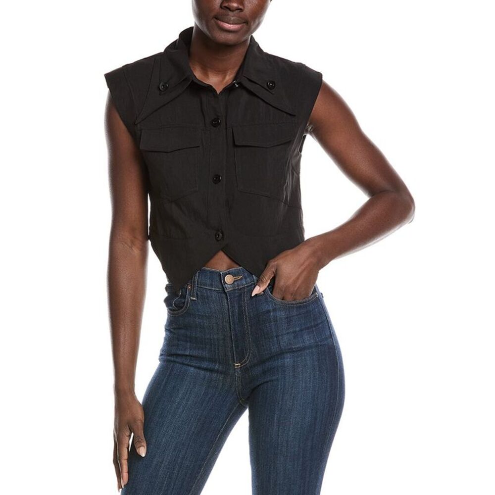 Gracia Womens  Open V-Bottom Hem Sleeveless Top, Black